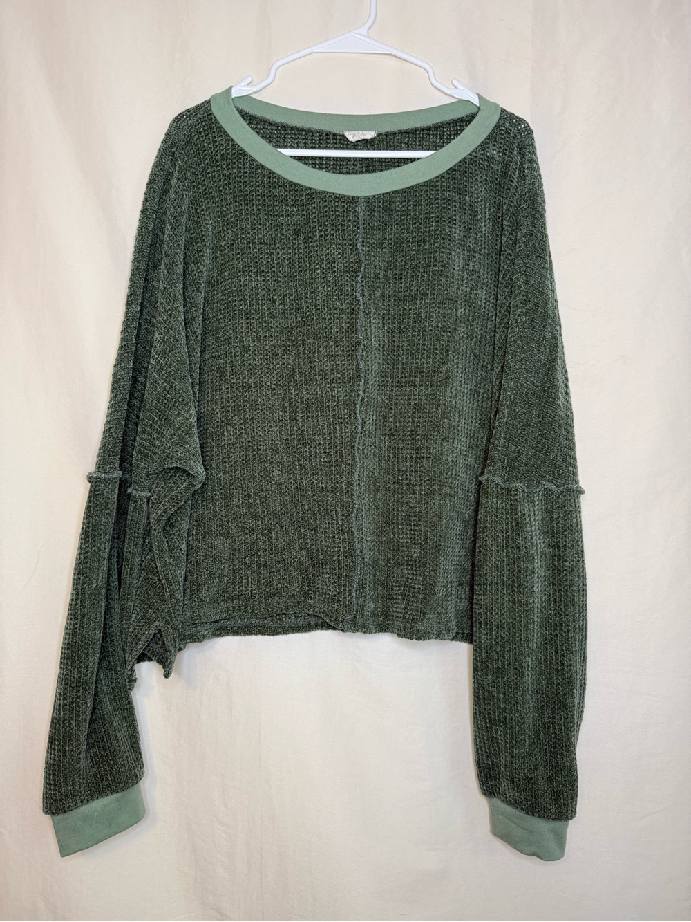 Peach Love California Olive Knit Sweatshirt with Mint Accents